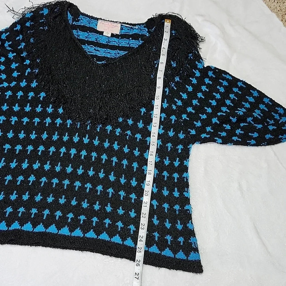 Vintage French Rags Hand Loomed Knit Sweater & Skirt Set Black Blue Fringe Size - Picture 8 of 13